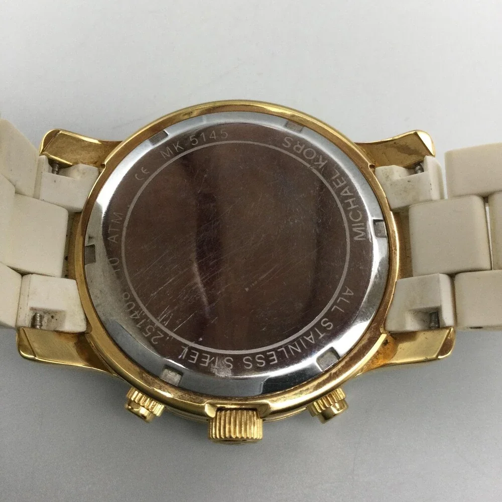 Michael Kors MK 5145 Runway Chronograph Womens Watch 39mm White New Battery 6.5